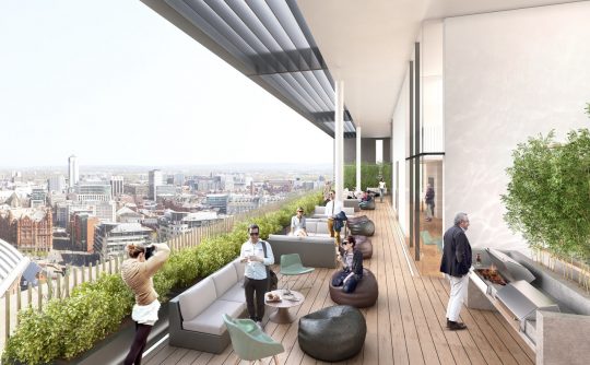 CGI of pavilion view at Manchester Tower